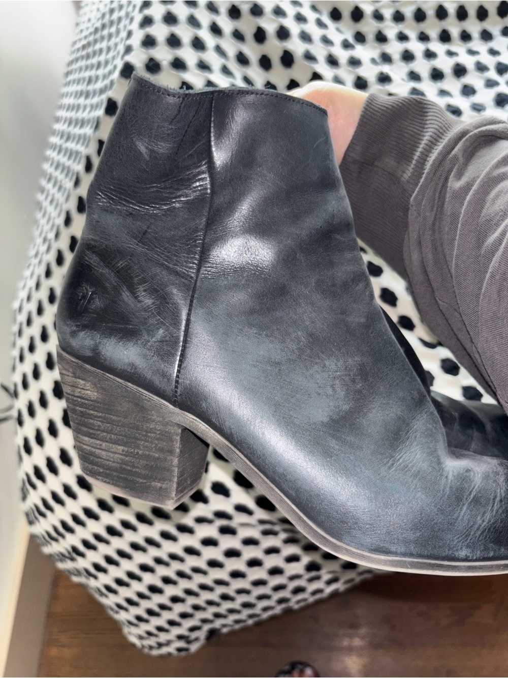 Frye Black Leather Ankle Booties with Stacked Heel - Picture 7 of 7